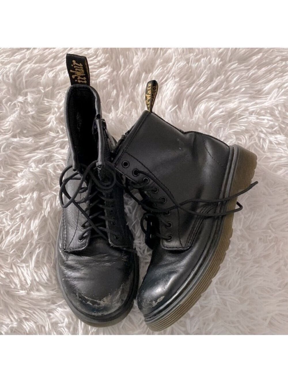 Dr Martens kids black lace up combat boots